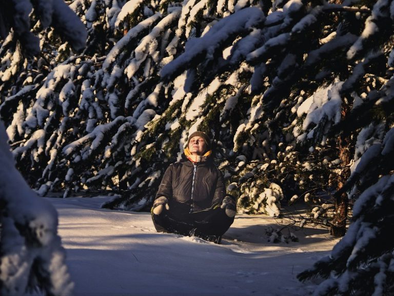 Naturmandala aus Blumen auf Stein